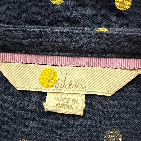 Boden Navy Embroidered Gold Foil Polka Dots Cotton Blouse - Picture 3 of 10